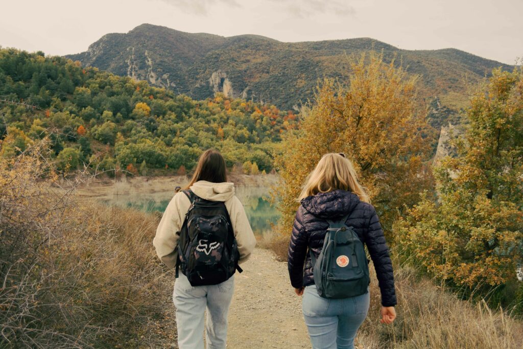 Two midlife women hiking